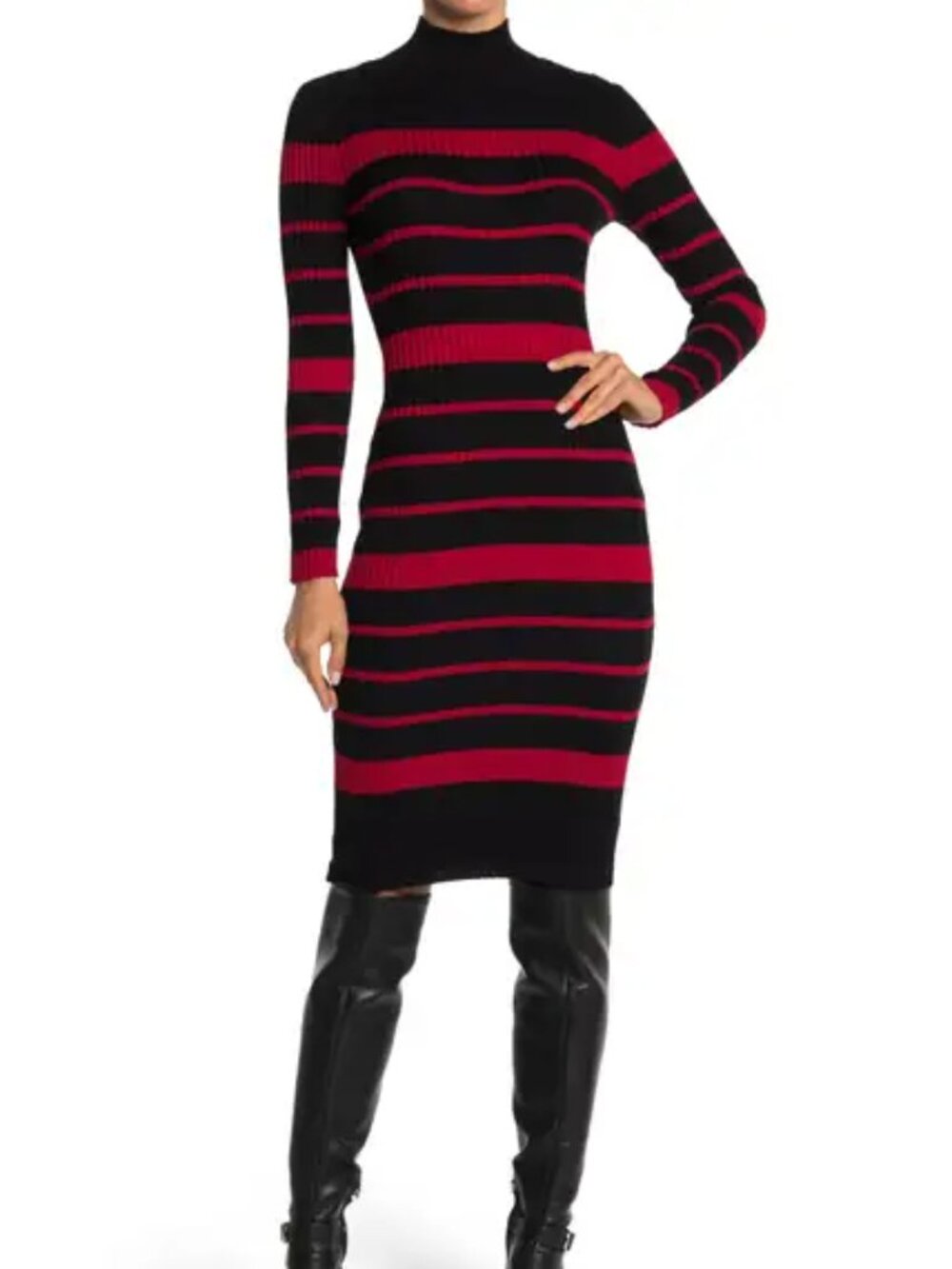 NWT Nina Leonard Stripe Mock Neck Sweater Dress